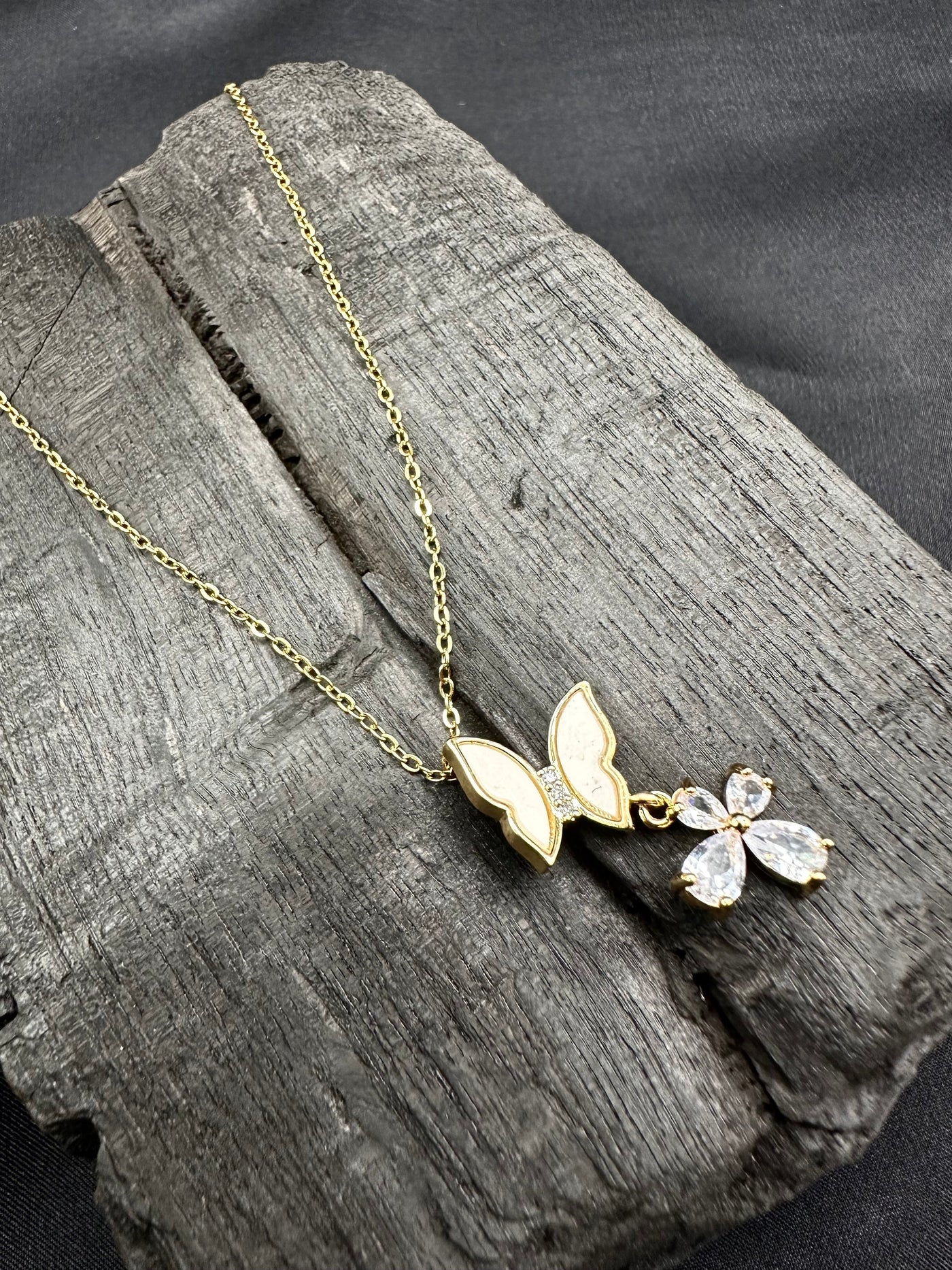 Double butterfly stainless steel necklace